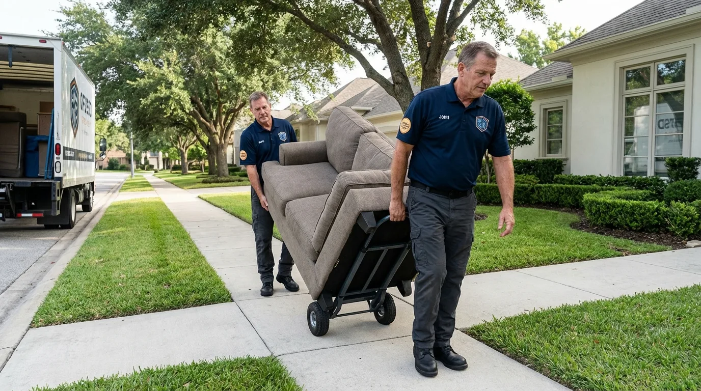 Local residential moving crew loading furniture in London, AR